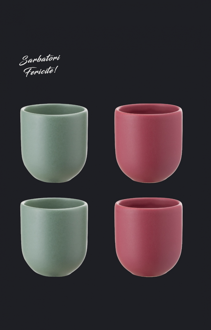 Set Cadou 4 Pahare Ceramică Novum Sãrbãtori (2 Pahare Rosii Mat 250ml, 2 Pahare Verzi Mentã Mat 250ml) [2]