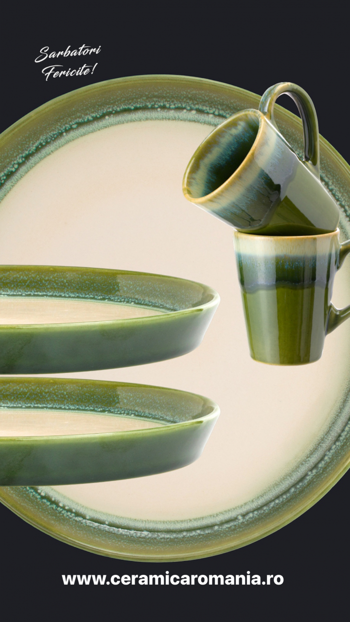 Set Cadou Ceramică Infinity Green (2 Farfurii Mari 25cm, 2 Cãni 300ml) Exceptional [6]
