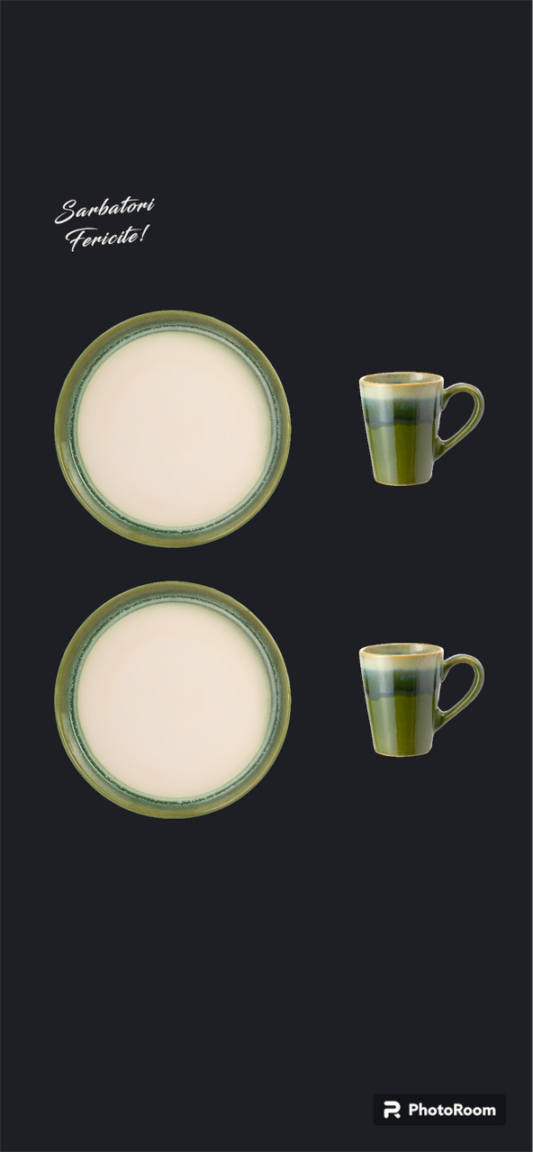 Set Cadou Ceramică Infinity Green (2 Farfurii Mari 25cm, 2 Cãni 300ml) Exceptional [7]