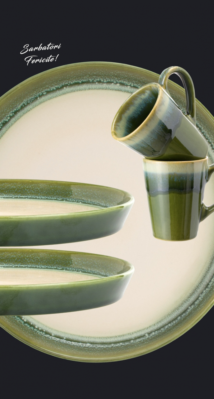 Set Cadou Ceramică Infinity Green (2 Farfurii Mari 25cm, 2 Cãni 300ml) Exceptional [2]