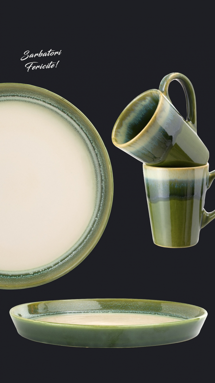 Set Cadou Ceramică Infinity Green (2 Farfurii Mari 25cm, 2 Cãni 300ml) Exceptional [9]