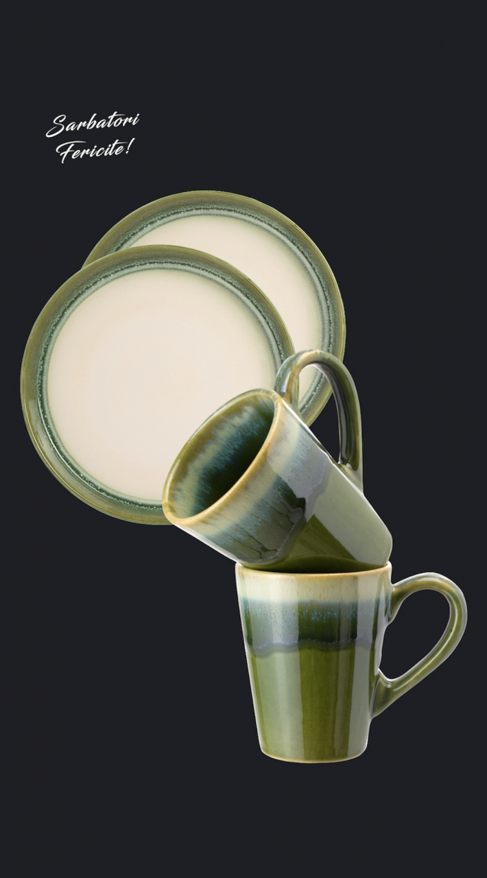 Set Cadou Ceramică Infinity Green (2 Farfurii Mari 25cm, 2 Cãni 300ml) Exceptional [4]