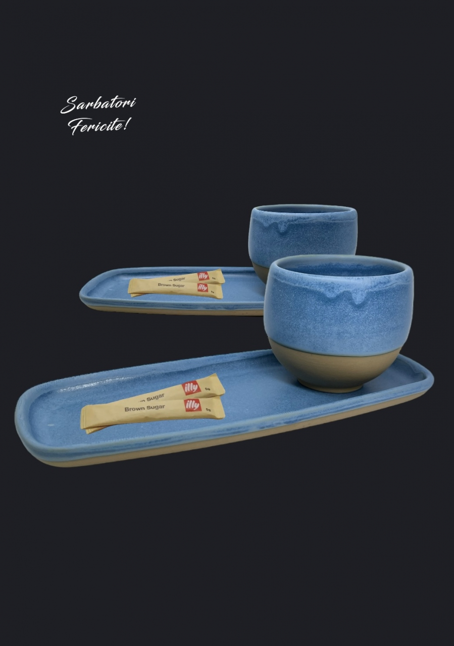 Set Cadou Heritage Albastru Oslo Cafea (2 Pahare Heritage 300ml + 2 Platouri Heritage lungime 22,5cm, lățime 10cm) [4]