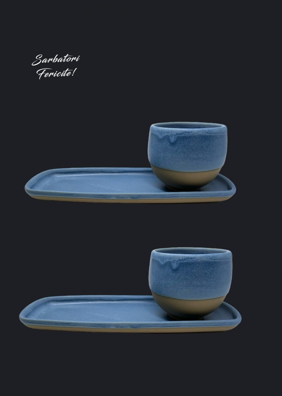 Set Cadou Heritage Albastru Oslo Cafea (2 Pahare Heritage 300ml + 2 Platouri Heritage lungime 22,5cm, lățime 10cm) [2]