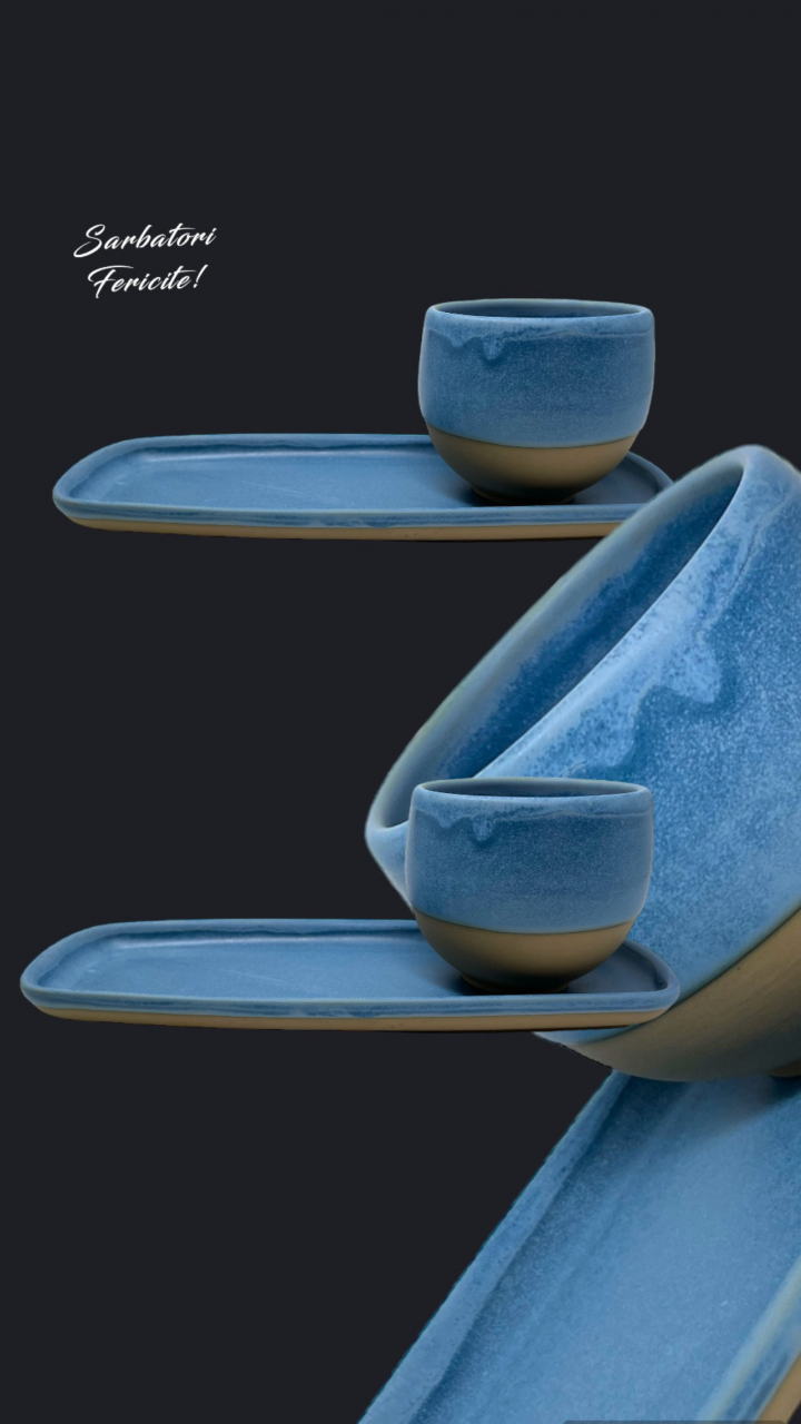 Set Cadou Heritage Albastru Oslo Cafea (2 Pahare Heritage 300ml + 2 Platouri Heritage lungime 22,5cm, lățime 10cm) [5]