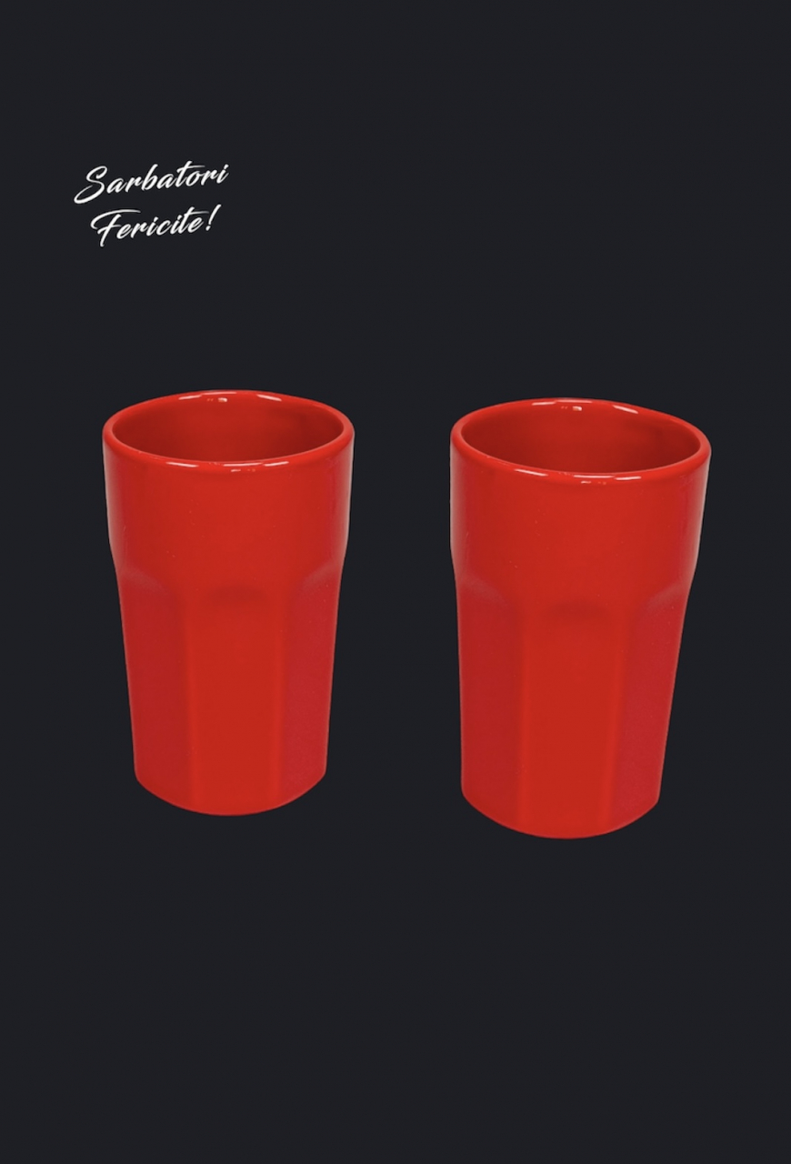 Set Cadou Vulcano Sãrbãtori 4 piese ( 2 Farfurii Vulcano 20 cm, 2 Pahare Rosii 330ml) [3]
