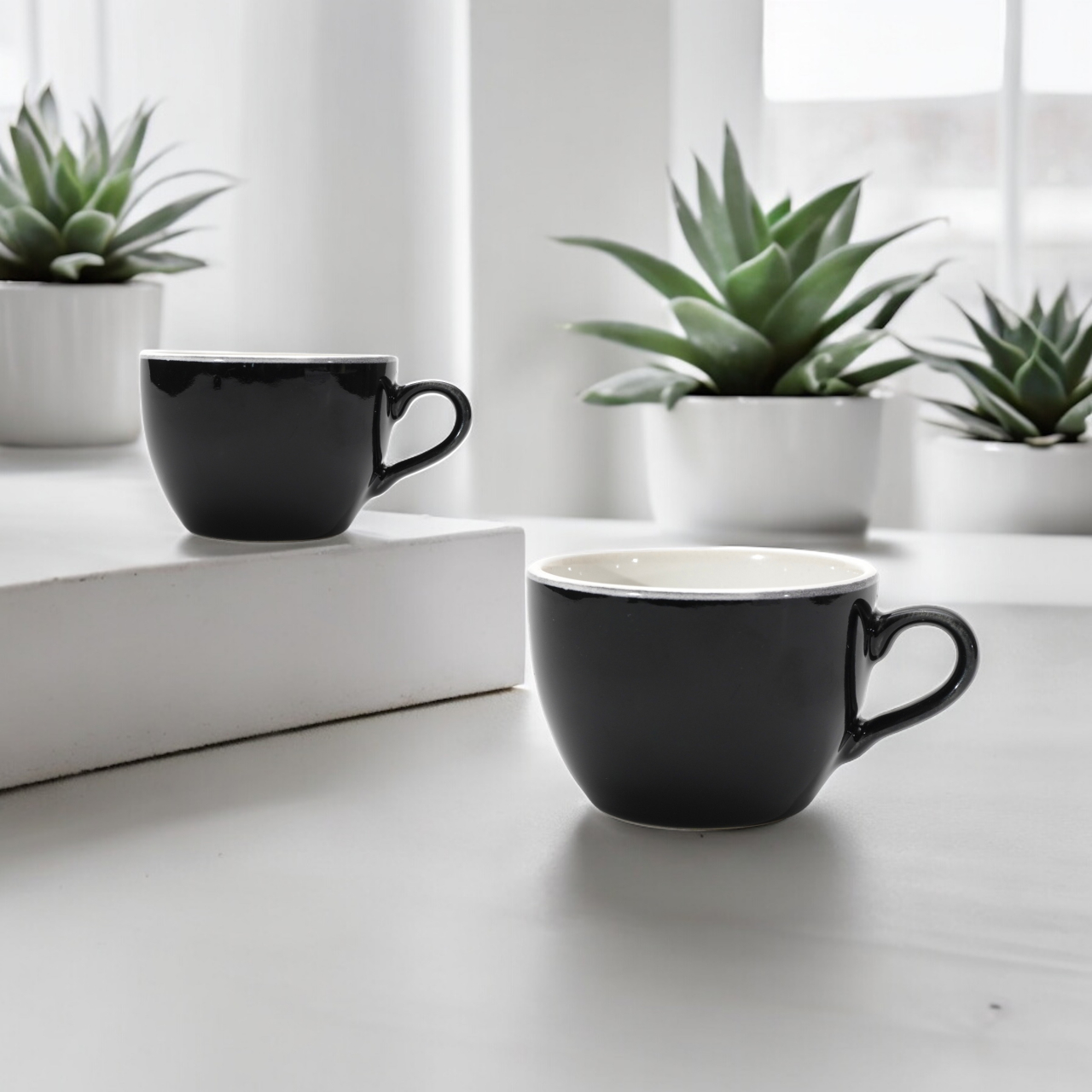 Set Cafea Ceașcă și Farfurie Vulcano Duo negru lucios (farfurie 20cm, ceașcă 250ml) [4]