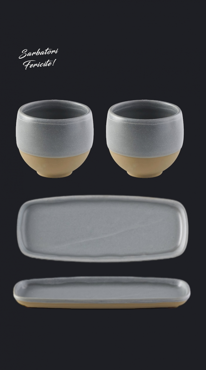 Set Cadou Heritage Gri Cafea (2 Pahare Heritage 300ml + 2 Platouri Heritage lungime 22,5cm, lățime 10cm) [3]