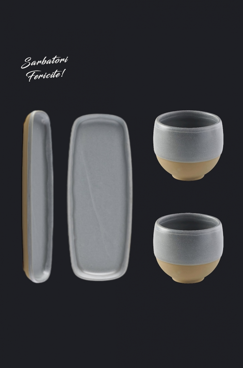 Set Cadou Heritage Gri Cafea (2 Pahare Heritage 300ml + 2 Platouri Heritage lungime 22,5cm, lățime 10cm) [2]