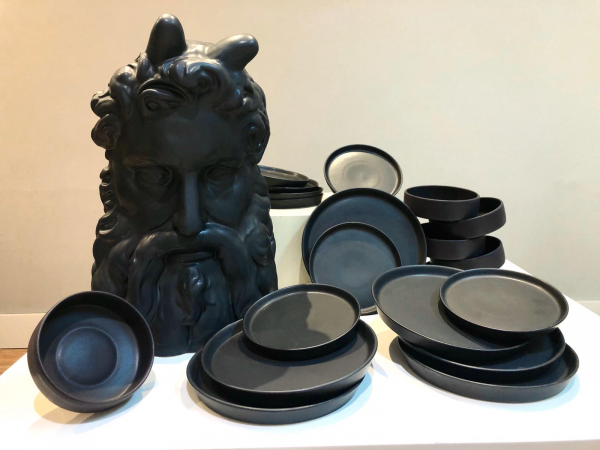 Set 3 Piese Ceramica Vulcano Negru Mat Carbon ( Farfurie Mare 25cm, Farfurie Mica 20 cm &  Bol 15 cm diametru, 5cm inaltime,  400ml) [10]
