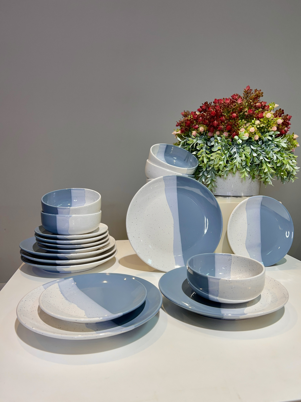 Set Farfurii 3 piese Artizan Albastru Indigo Pal (1 Farfurie 26cm, 1 Farfurie 20cm, 1 Bol 450ml) produs glazurat manual [3]