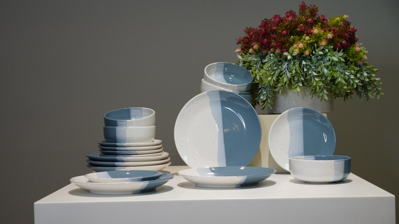 Set Farfurii 3 piese Artizan Albastru Indigo Pal (1 Farfurie 26cm, 1 Farfurie 20cm, 1 Bol 450ml) produs glazurat manual [2]