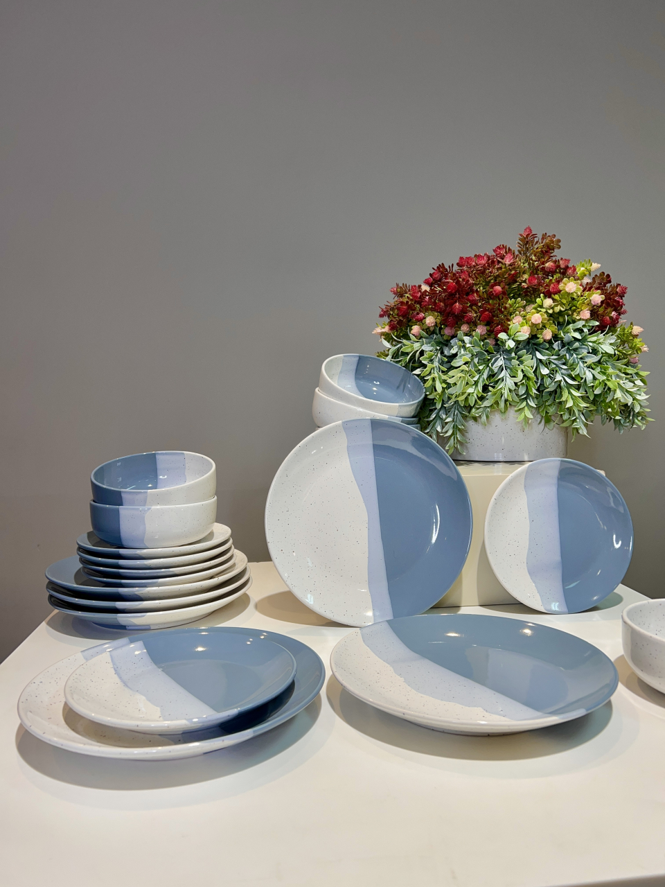 Set Farfurii 3 piese Artizan Albastru Indigo Pal (1 Farfurie 26cm, 1 Farfurie 20cm, 1 Bol 450ml) produs glazurat manual [4]