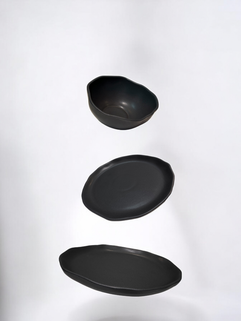 Set Farfurii NOVUM Vulcano 3 piese Negru Mat Carbon (1 Farfurie 26cm, 1 Farfurie 20cm, 1 Bol 480ml) Glazurat Manual [2]