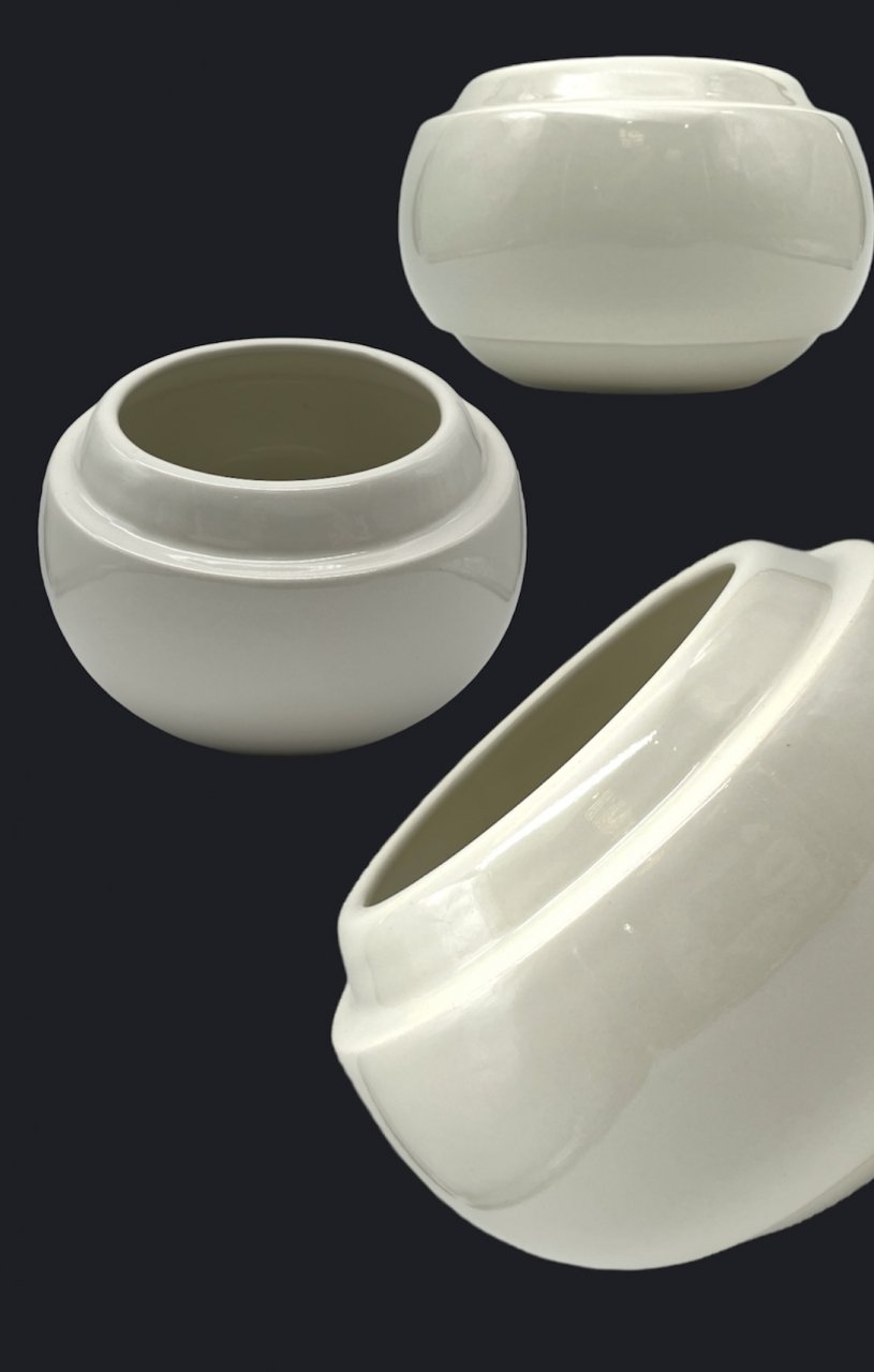 Vaza / Ghiveci Alb-Olive (20cm diametru, 14cm inaltime) [3]