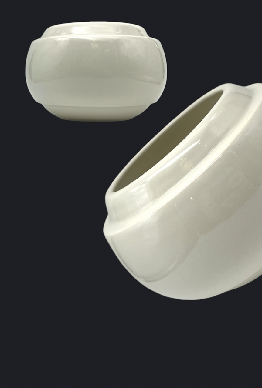 Vaza / Ghiveci Alb-Olive (20cm diametru, 14cm inaltime) [8]