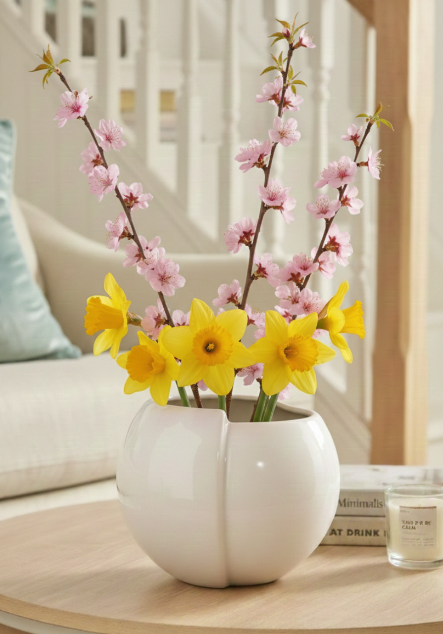 Vazã sau Ghiveci Alb Duo (17cm diametru, 14cm inaltime) [2]