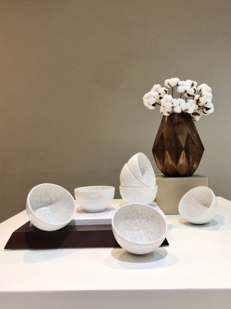 Bol Ceramicã NOVA - 14cm: Alb & Gri cu Picățele Vișiniu Închis [4]