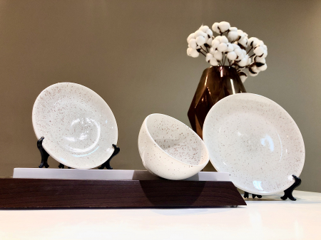 Bol Ceramicã NOVA - 14cm: Alb & Gri cu Picățele Vișiniu Închis [5]