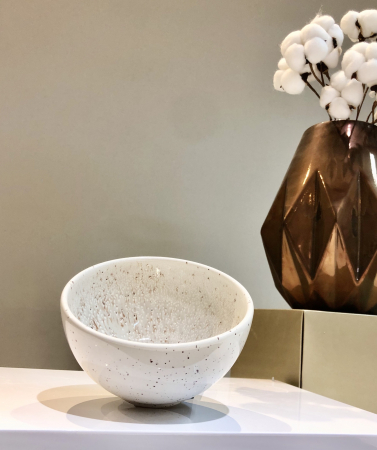 Bol Ceramicã NOVA - 14cm: Alb & Gri cu Picățele Vișiniu Închis [6]