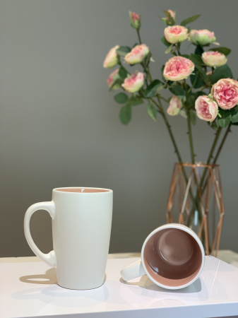 Cană Ceramică LOVE Latte (Alb Perlat Mat+Roz), 400ml [2]