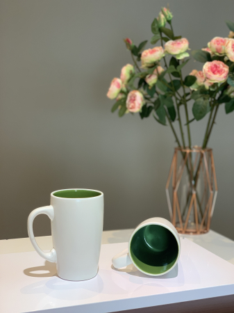 Cană Ceramică LOVE Latte (Alb Perlat Mat+Verde), 400ml [2]