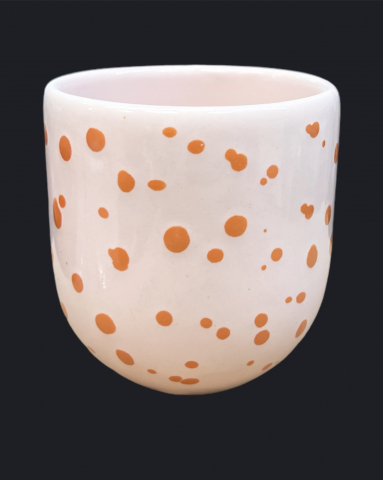Pahar Cafea Novum Roz Deschis+Picãturi Portocalii (250ml) Gresie Glazuratã Manual [2]