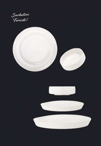 Set Farfurii 18 piese Albe Casablanca: 6 Farfurii Mari, 6 Desert & 6 Boluri - Ceramică Manuală de Lux [11]