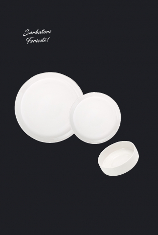 Set Farfurii 18 piese Albe Casablanca: 6 Farfurii Mari, 6 Desert & 6 Boluri - Ceramică Manuală de Lux [12]