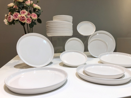 Set Farfurii 18 piese Albe Casablanca: 6 Farfurii Mari, 6 Desert & 6 Boluri - Ceramică Manuală de Lux [4]