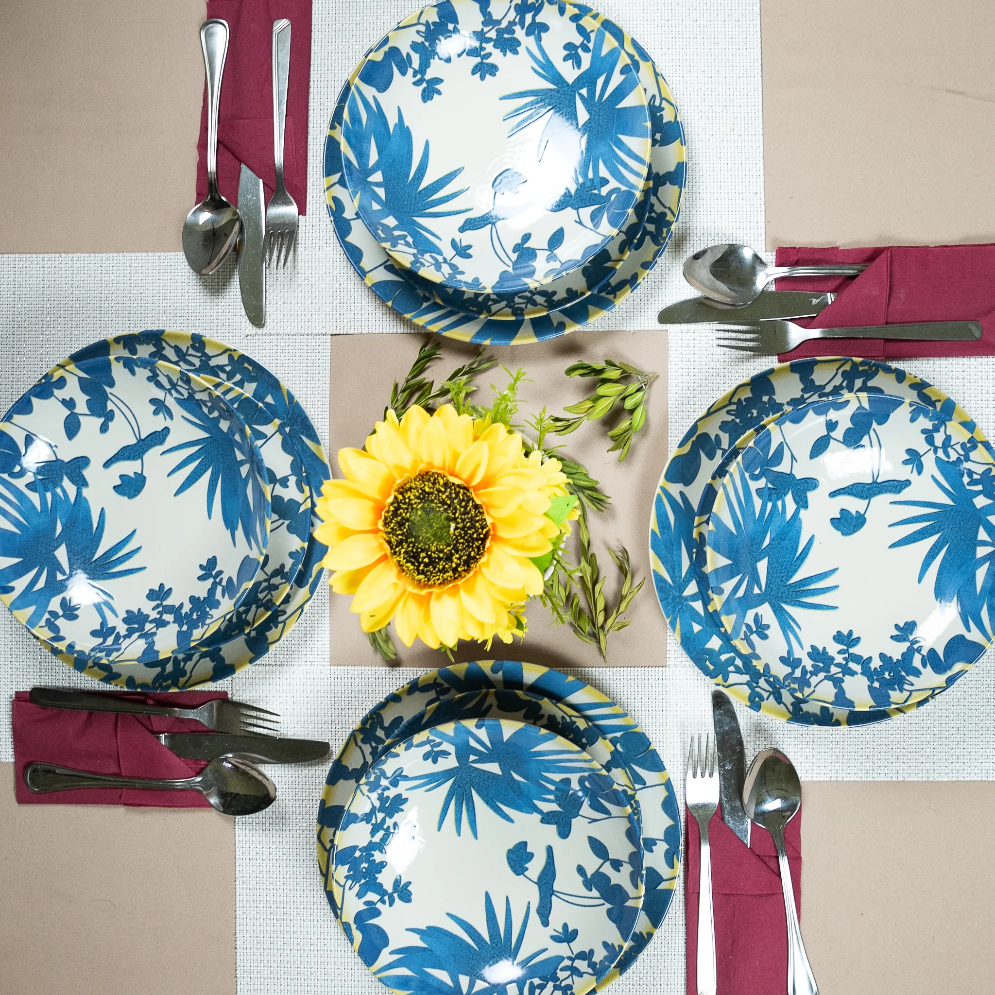 Set 12 Piese Summer 33 Albastru Inchis: 4 Farfurii Întinse 26cm, 4 Farfurii Desert 20cm & 4 Boluri 21cm/500ml [1]