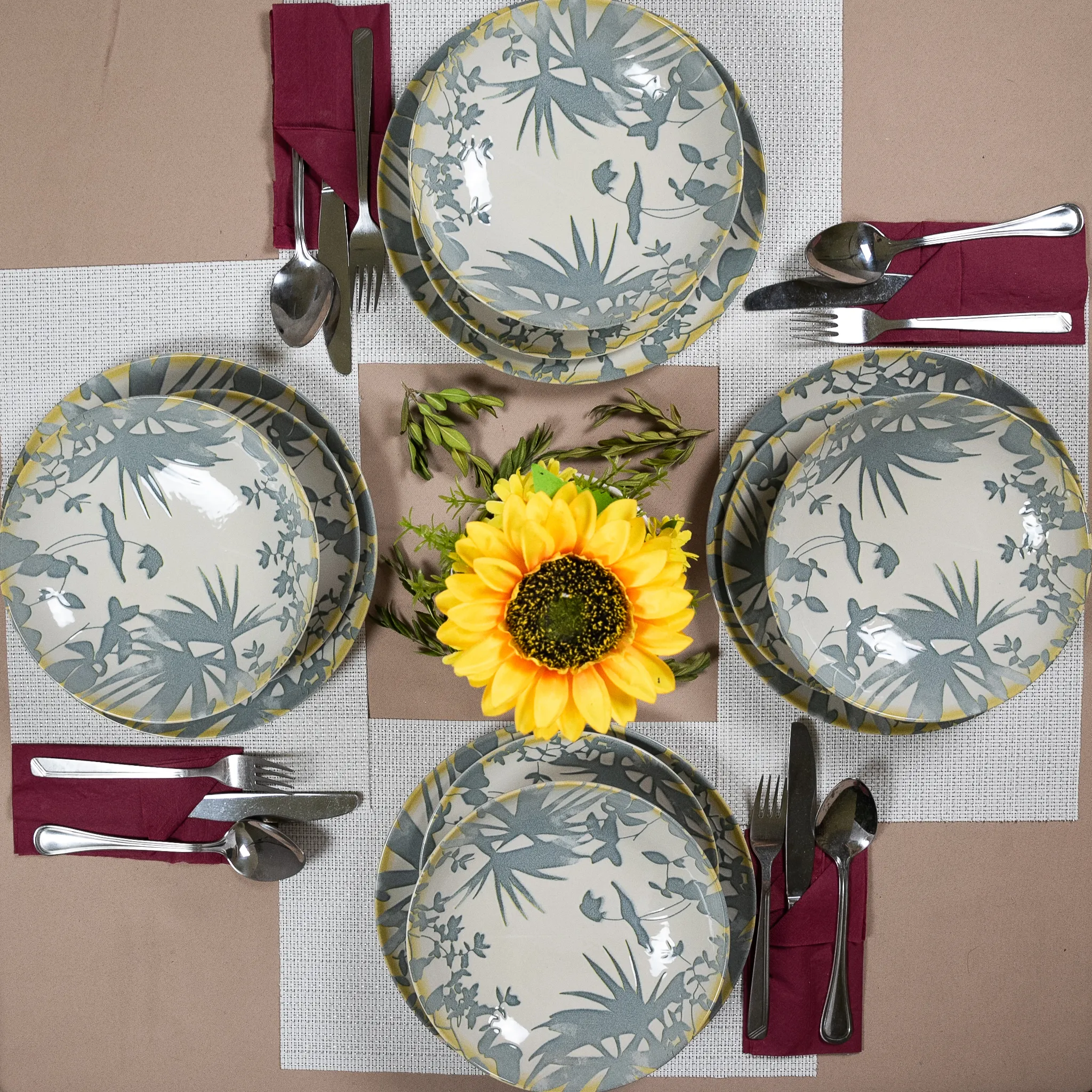 Set 12 Piese Summer 44 Gri: 4 Farfurii Întinse 26cm, 4 Farfurii Desert 20cm & 4 Boluri 21cm/500ml [1]