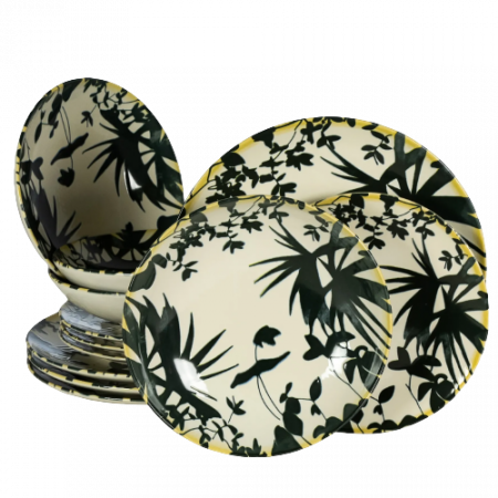 Set 12 Piese Summer 55 Negru: 4 Farfurii Întinse 26cm, 4 Farfurii Desert 20cm & 4 Boluri 21cm/500ml