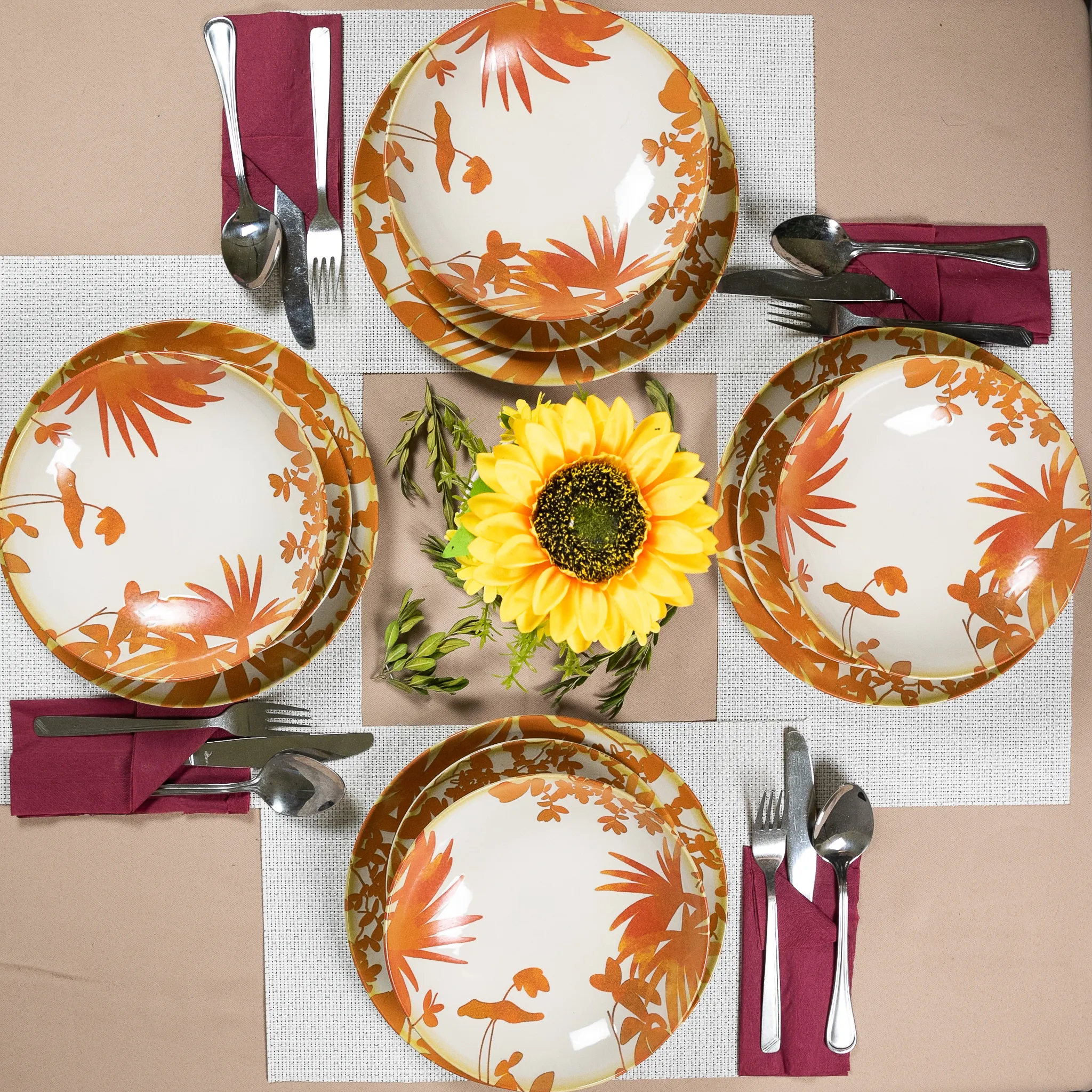 Set 12 Piese Summer 66 Portocaliu: 4 Farfurii Întinse 26cm, 4 Farfurii Desert 20cm & 4 Boluri 21cm/500ml [1]