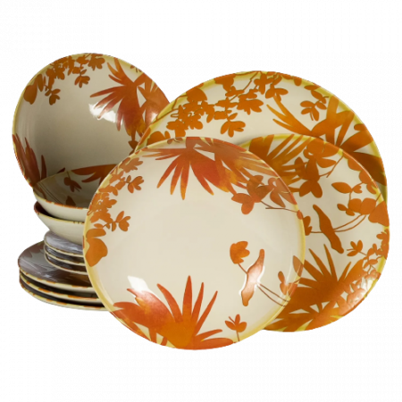 Set 12 Piese Summer 66 Portocaliu: 4 Farfurii Întinse 26cm, 4 Farfurii Desert 20cm & 4 Boluri 21cm/500ml