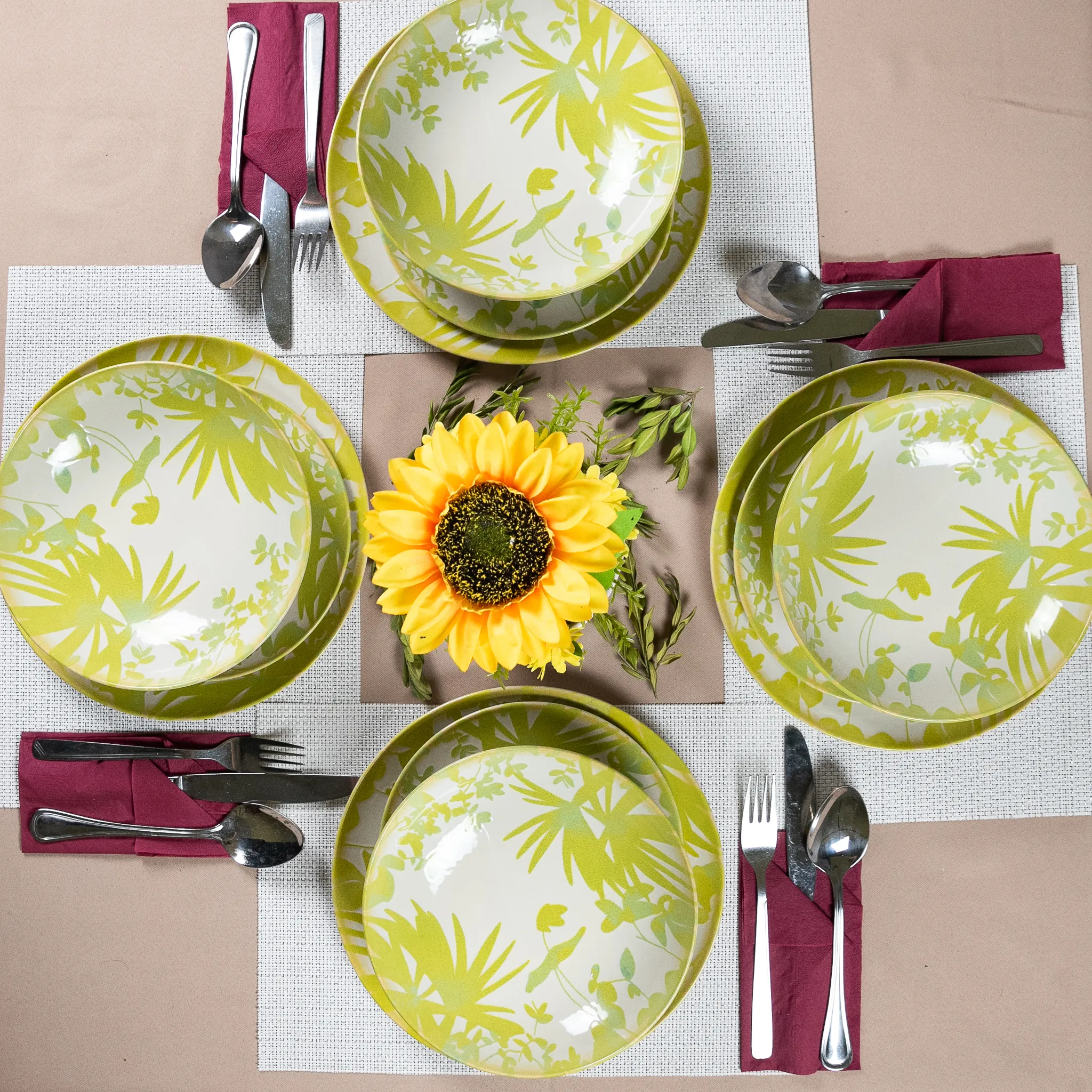 Set 12 Piese Summer 77 Verde: 4 Farfurii Întinse 26cm, 4 Farfurii Desert 20cm & 4 Boluri 21cm/500ml [1]