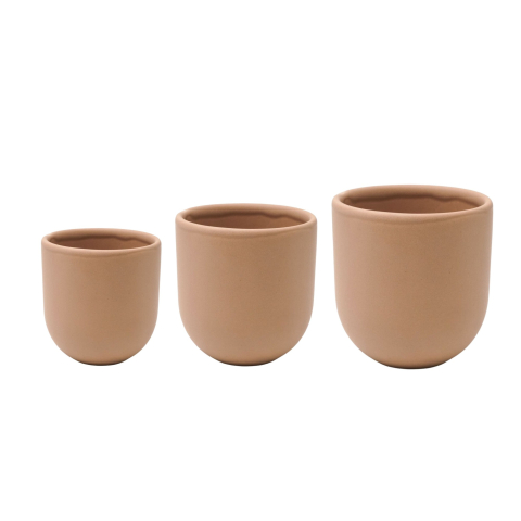 Pahare Ceramica Senso Novum - Set 3 cesti cafea ceramica, (250ml, 150ml, 80ml), pahare Novum Margo, bej deschis mat, gresie glazurata manual