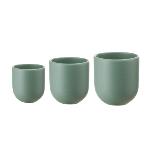 Cești Cafea Căni & Pahare - Set 3 cesti cafea ceramica (250ml, 150ml, 80ml), pahare Novum Mint Green, verde menta pudrat mat, gresie glazurata manual