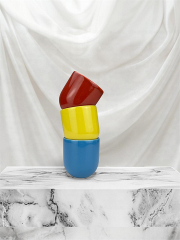 Pahare Ceramica Senso Novum - Set 3 Pahare Novum, Culorile României (Roșu, Galben, Albastru), 250ml, Gresie Ceramică Glazurată Manual