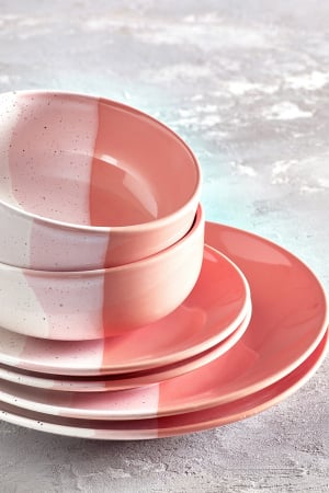 Set 3 Piese Artizan  Corai (Roz-Portocaliu) ( Farfurie 26 cm, Farfurie 20 cm, Bol 16 cm 450 ml ) [1]