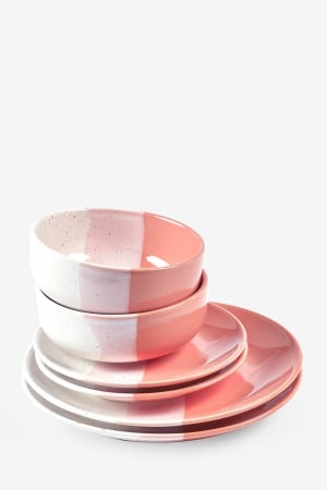 Set 3 Piese Artizan  Corai (Roz-Portocaliu) ( Farfurie 26 cm, Farfurie 20 cm, Bol 16 cm 450 ml ) [2]