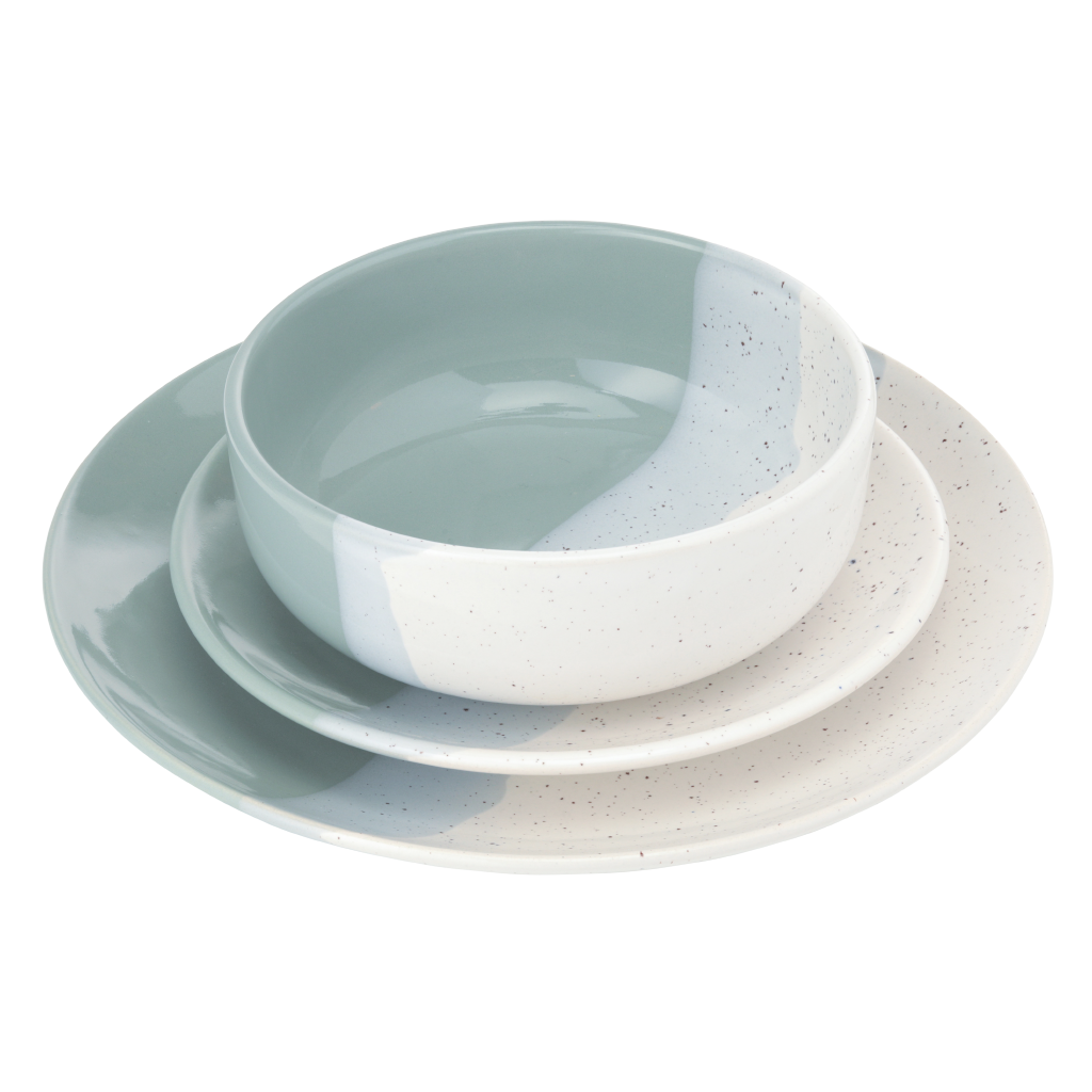 Set 3 Piese Artizan Verde Deschis ( Farfurie 26 cm, Farfurie 20 cm, Bol 16 cm 450 ml ) [0]