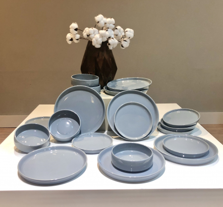 Set 72 Piese Nebula: Farfurii Mari 25 cm, Farfurii Mici 20 cm & boluri 400 ml (90% Gri si 10% Albastru) [5]