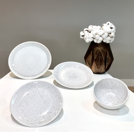 Set Triplu NOVA: Arta în Ceramică cu Picături de Visiniu (Farfurie 26cm, Farfurie Mica 20cm & Bol) [4]