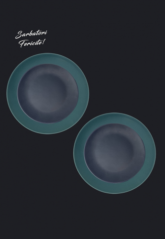 Set Cadou 4 Farfurii MADE Pantone (2 Farfurii Mari Verde Mat 26cm, 2 Farfurii Desert Indigo 21cm) [1]