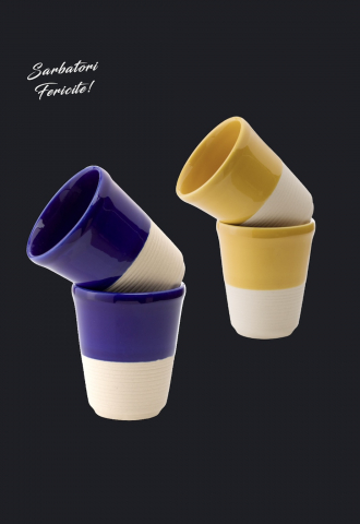 Căni & Cești - Set Cadou 4 Pahare Ceramică Arhitect Glaze Sãrbãtori (2 Pahare Albastru Cobalt 200ml, 2 Pahare Galbene 200ml)