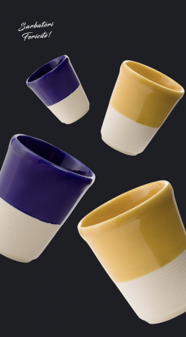 Set Cadou 4 Pahare Ceramică Arhitect Glaze Sãrbãtori (2 Pahare Albastru Cobalt 200ml, 2 Pahare Galbene 200ml) [3]