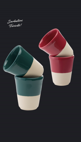 Set Cadou 4 Pahare Ceramică Arhitect Glaze Sãrbãtori (2 Pahare Rosii 200ml, 2 Pahare Verzi 200ml)