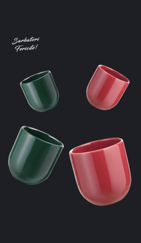 Set Cadou 4 Pahare Ceramică Novum Sãrbãtori (2 Pahare Rosii 250ml, 2 Pahare Verzi 250ml) [1]