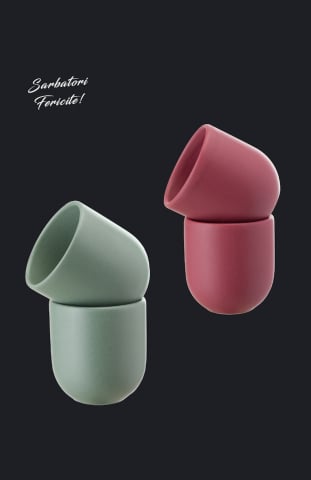 Cești Cafea Căni & Pahare - Set Cadou 4 Pahare Ceramică Novum Sãrbãtori (2 Pahare Rosii Mat 250ml, 2 Pahare Verzi Mentã Mat 250ml)